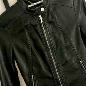 XS Express Black Leather Double Peplum Jacket